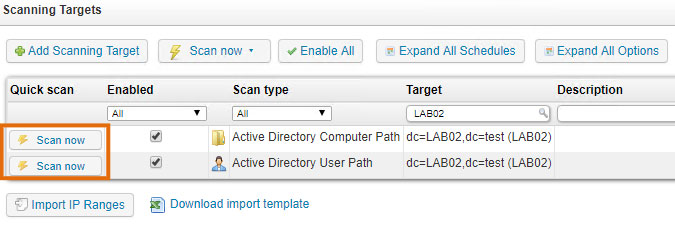 adding Active Directory computer and user targets