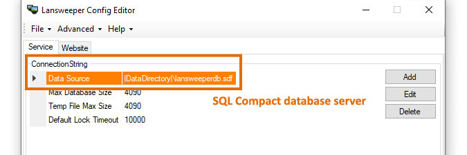 identify Lansweeper SQL Compact database server using ConfigEditor