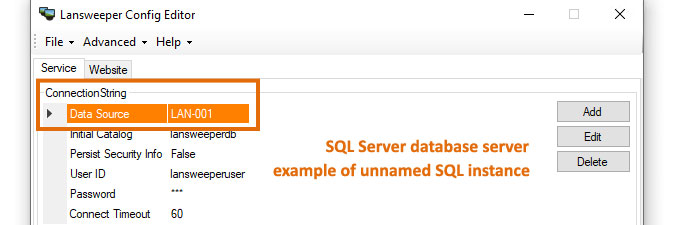 identify Lansweeper SQL Server database server using ConfigEditor