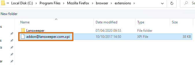 selecting add-on file in Firefox