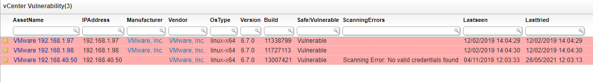vCenter Server vSAN Vulnerability report