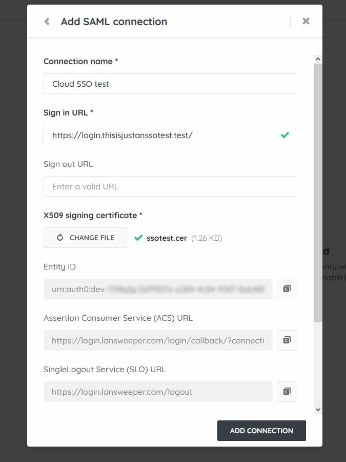 Cloud Add SSO Connection
