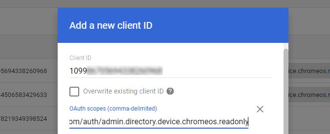 Google Admin client ID scopes