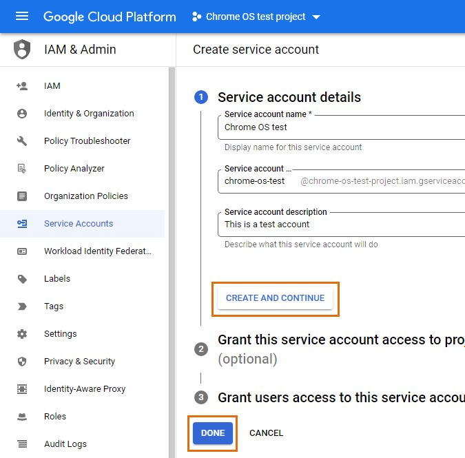 Google Cloud Platform create service account