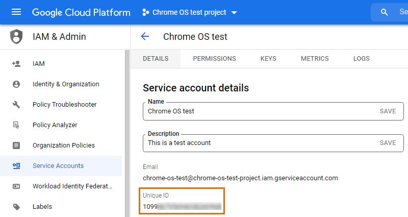 Google Cloud Platform service account unique ID