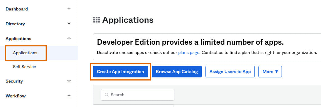 Okta create app integration