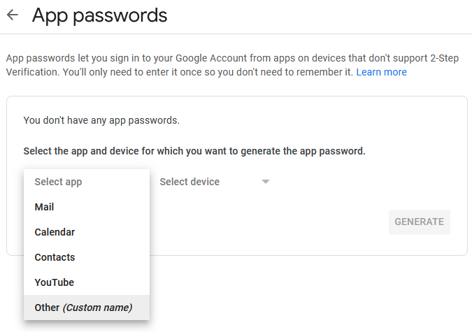 Gmail generate app password