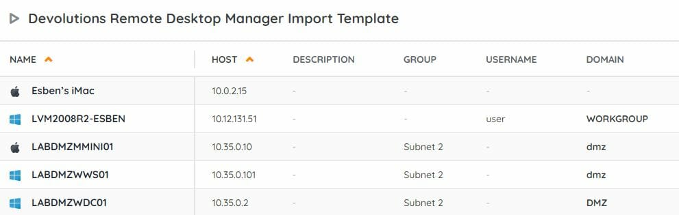 Import template example